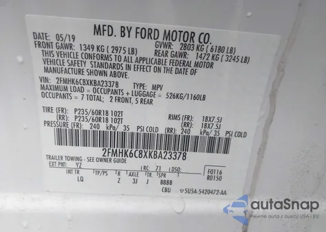 2019 Ford Flex Sel from USA, damaged, VIN 2FMHK6C8XKBA23378